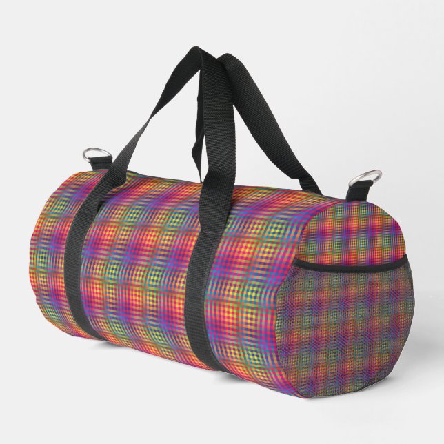Colorful Checker Abstract Pattern Small Duffle Bag (Right Corner)