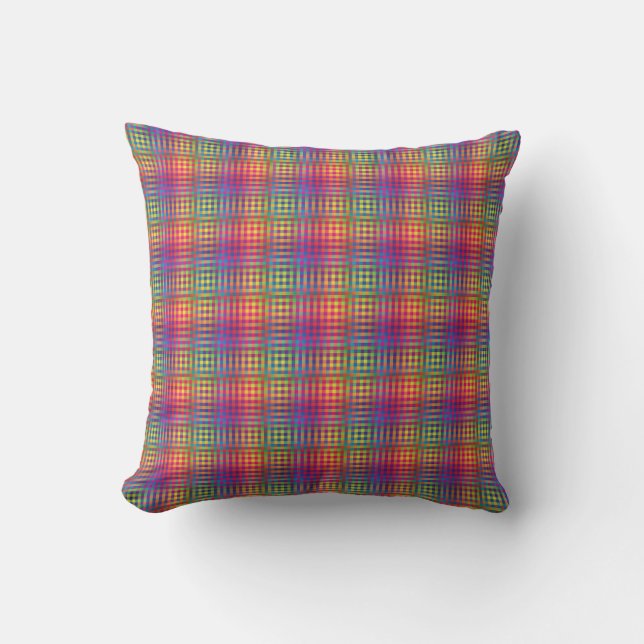 Colorful Checker Abstract Pattern Throw Pillow (Front)