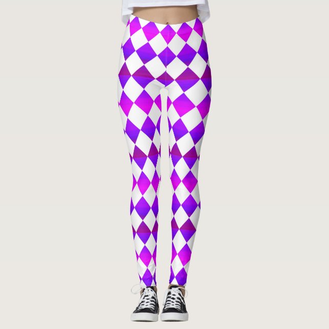 Colorful Checker Diamond Pattern Leggings (Front)