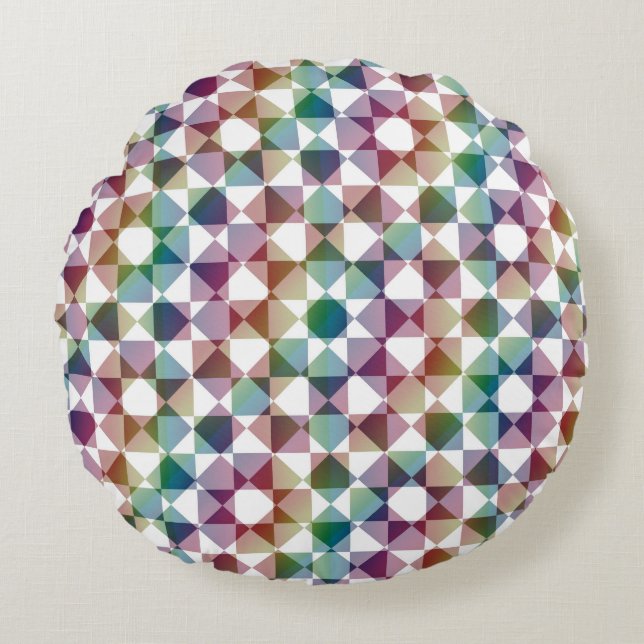 Colorful Checker Diamond Plaid Pattern Round Pillow (Front)