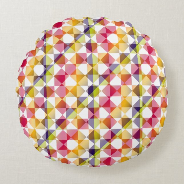 Colorful Checker Diamond Plaid Pattern Round Pillow (Front)