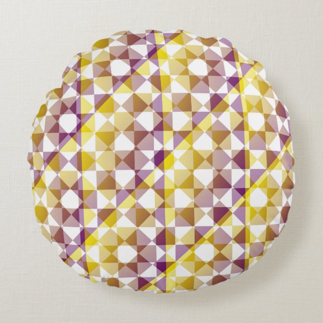 Colorful Checker Diamond Plaid Pattern Round Pillow (Front)