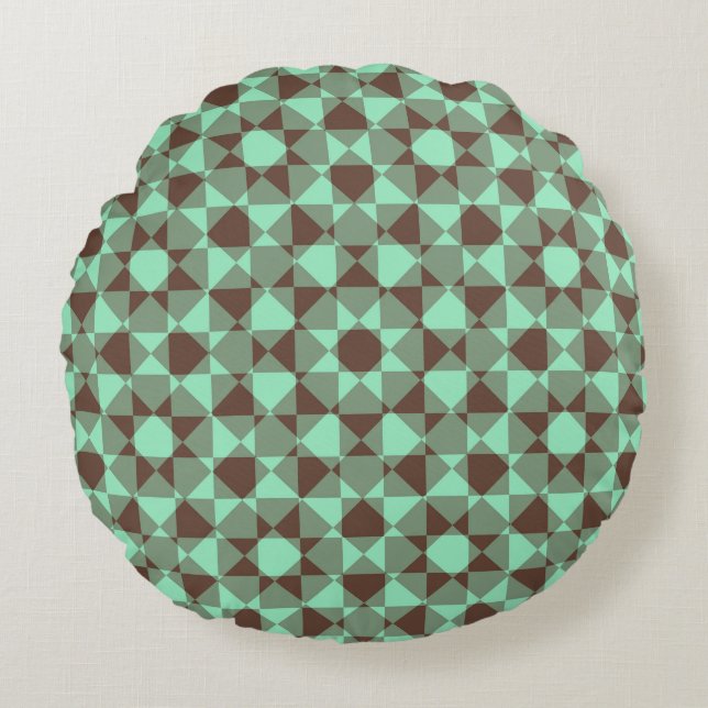 Colorful Checker Diamond Plaid Pattern Round Pillow (Front)