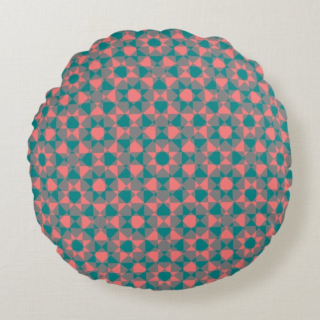 Colorful Checker Diamond Plaid Pattern Round Pillow (Front)