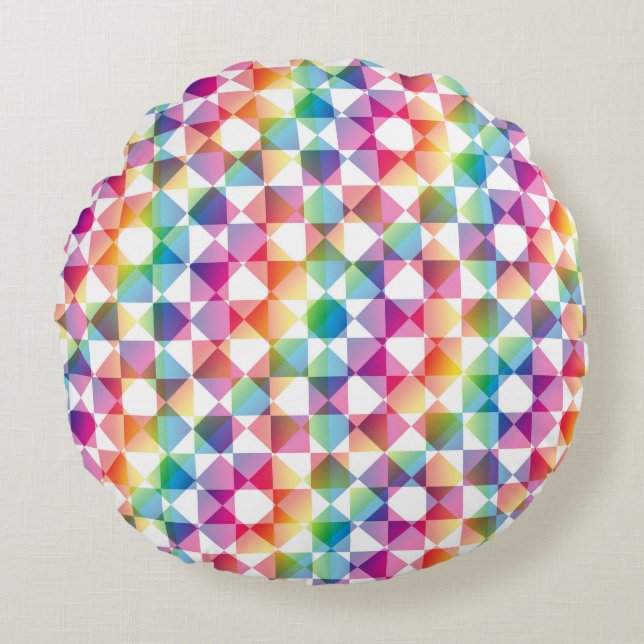 Colorful Checker Diamond Plaid Pattern Round Pillow (Front)