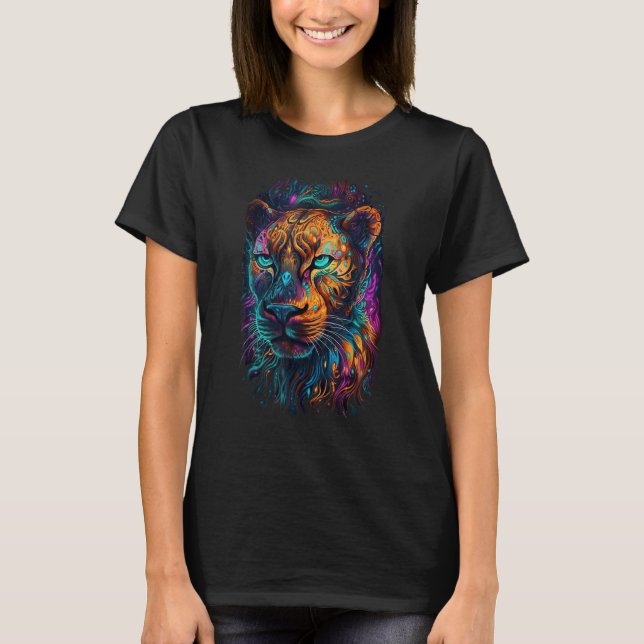 Colorful Cheetah Psychedelic Trippy Hippie Men Wom T-Shirt (Front)