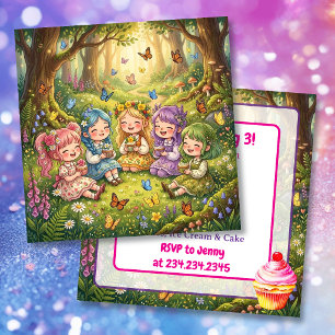 Colorful Chibi Girls with Cupcakes Birthday Party Invitation