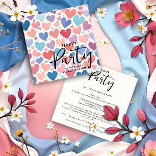 Colorful Chic Charming Scattered Hearts Engagement Invitation