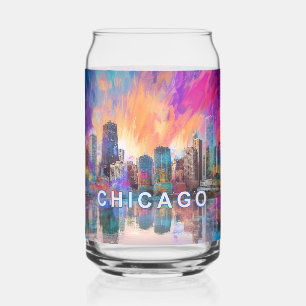 Colorful Chicago Skyline Can Glass