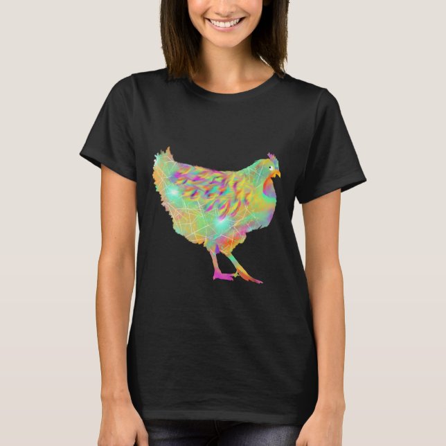 Colorful Chickens Cute Farm Animal Art Painting T-Shirt (Front)
