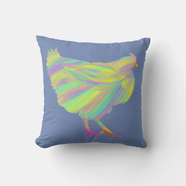 Colorful Chickens Cute Farm Animal Art Painting Throw Pillow (Front)