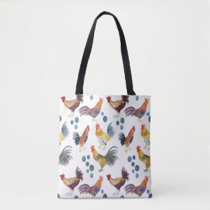 Colorful Chickens & Eggs Watercolor Pattern  Tote Bag