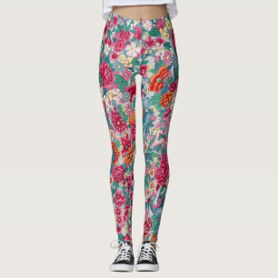 Colorful Chinese Floral Pattern Leggings