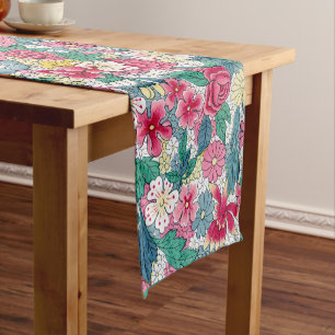 Colorful Chinese Floral Pattern Short Table Runner
