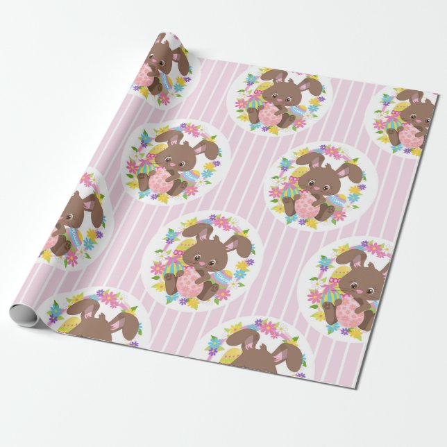 COLORFUL CHOCOLATE EASTER BUNNIES & EGGS WRAPPING PAPER (Unrolled)