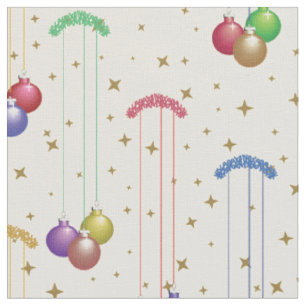 Colorful Christmas balls,gold stars Fabric