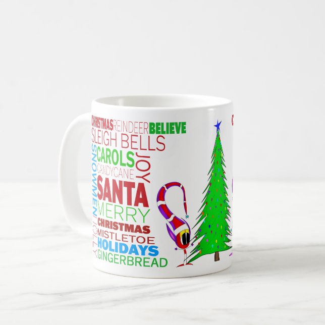 Colorful Christmas Cartoon Word Art Coffee Mug (Front Left)