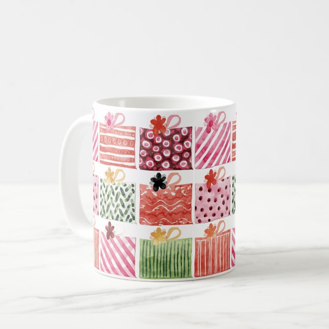 Colorful Christmas Gift Pattern Coffee Mug (Front Left)