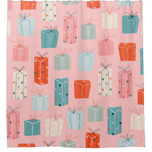 Colorful Christmas gifts on a pink background. Sea