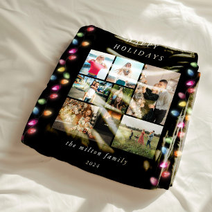 Colorful Christmas Lights Multiple Photos Fleece Blanket