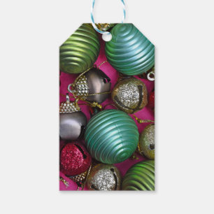 Colorful christmas ornaments gift tags