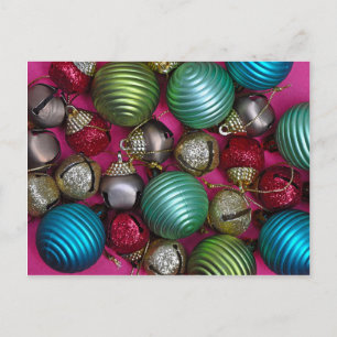 Colorful christmas ornaments holiday postcard
