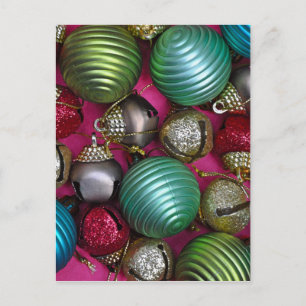 Colorful christmas ornaments holiday postcard