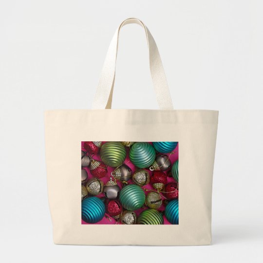 Colorful christmas ornaments large tote bag
