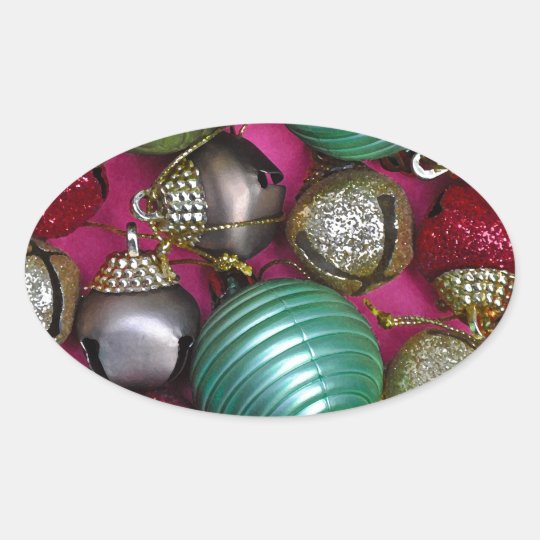 Colorful christmas ornaments oval sticker