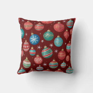 Colorful christmas ornaments pattern throw pillow