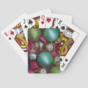 Colorful christmas ornaments playing cards