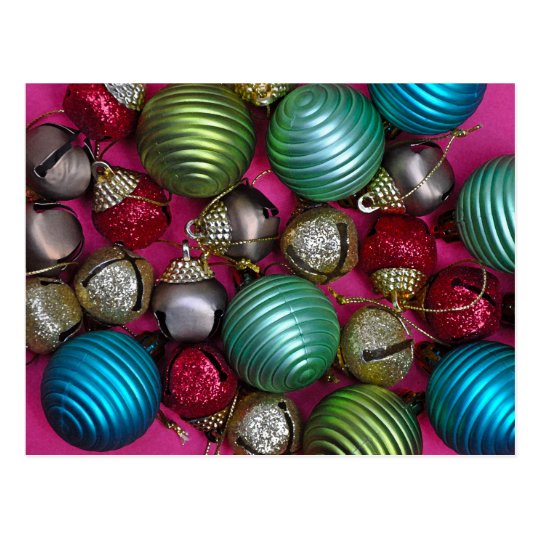 Colorful christmas ornaments postcard