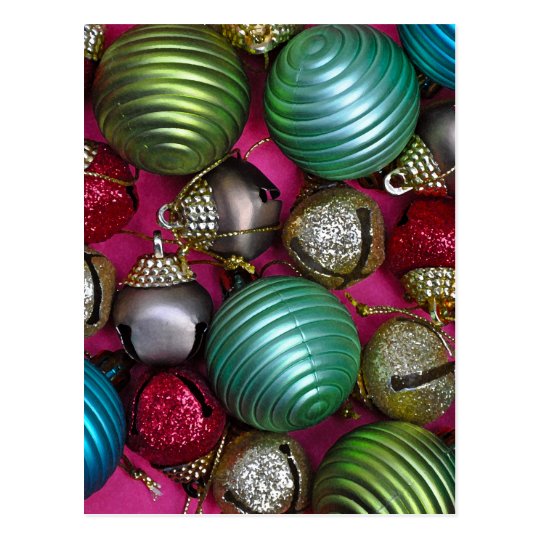 Colorful christmas ornaments postcard