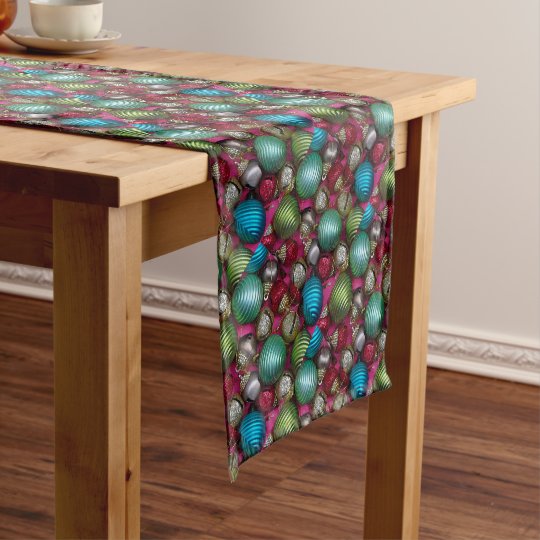 Colorful christmas ornaments short table runner