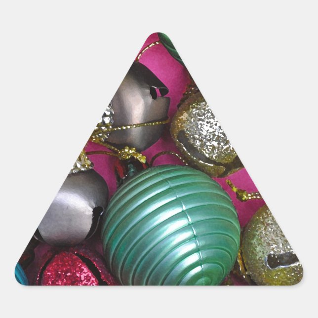 Colorful christmas ornaments triangle sticker (Front)
