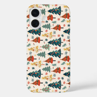 Colorful Christmas Pine Trees Seamless Pattern iPhone 16 Case