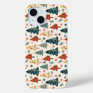 Colorful Christmas Pine Trees Seamless Pattern iPhone 15 Case