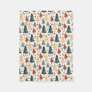 Colorful Christmas Pine Trees Seamless Pattern Fleece Blanket