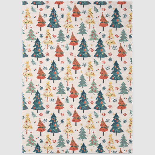 Colorful Christmas Pine Trees Seamless Pattern Tissue Paper (Front)