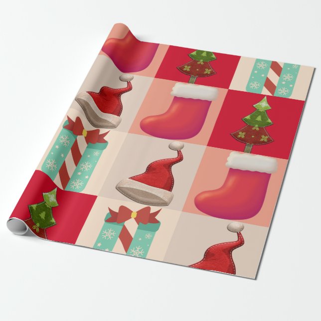 COLORFUL CHRISTMAS PRESENTS SANTA CANDY  TREE WRAPPING PAPER (Unrolled)