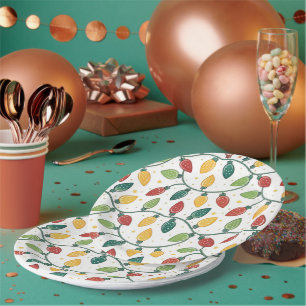Colorful Christmas String Lights Pattern Paper Plate