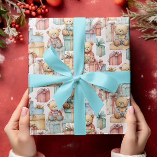 Colorful Christmas Teddy Bears Wrapping Paper