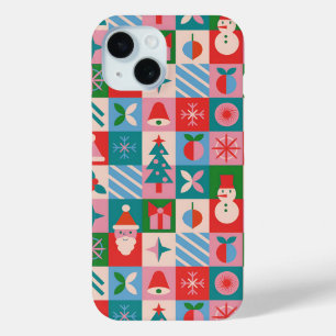 Colorful Christmas Themed Grid Of Holiday Icons iPhone 15 Case