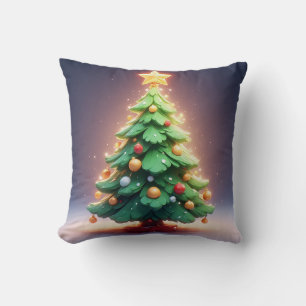 Colorful Christmas Tree Decorated with Lights Throw Pillow