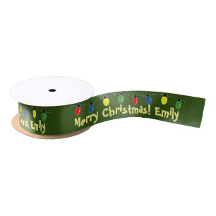 Colorful Christmas tree light bulb string custom Satin Ribbon