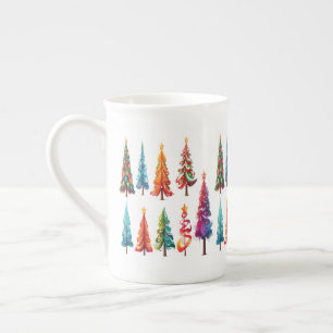 Colorful Christmas Trees Bone China Mug