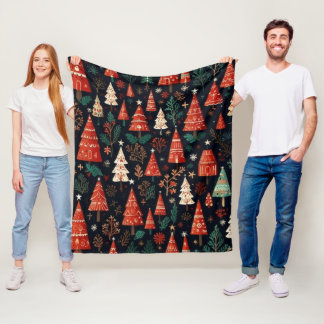 Colorful Christmas trees Fleece Blanket