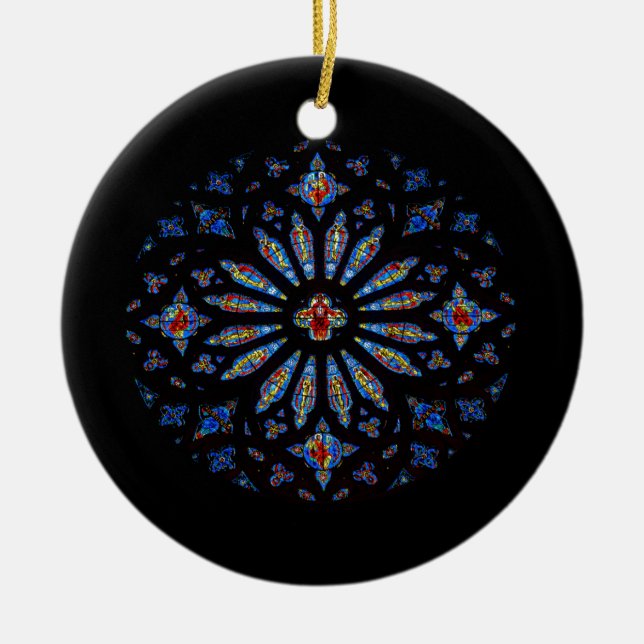 Colorful Church Stained Glass Ceramic Ornament (Front)