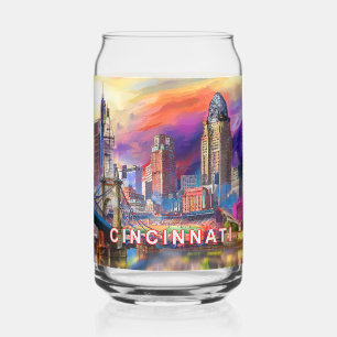 Colorful Cincinnati Skyline Can Glass
