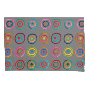 Colorful circles gray simple rainbow Scandi Pillowcase